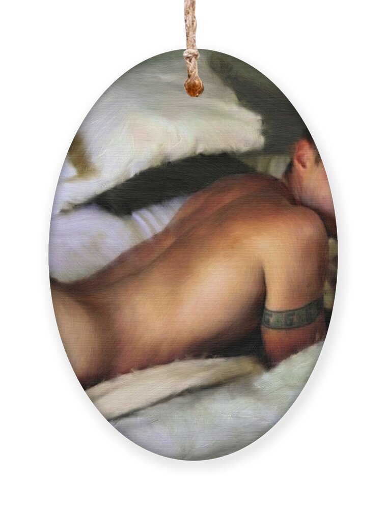 Nude Ornament featuring the painting Nude on a Bed by Troy Caperton