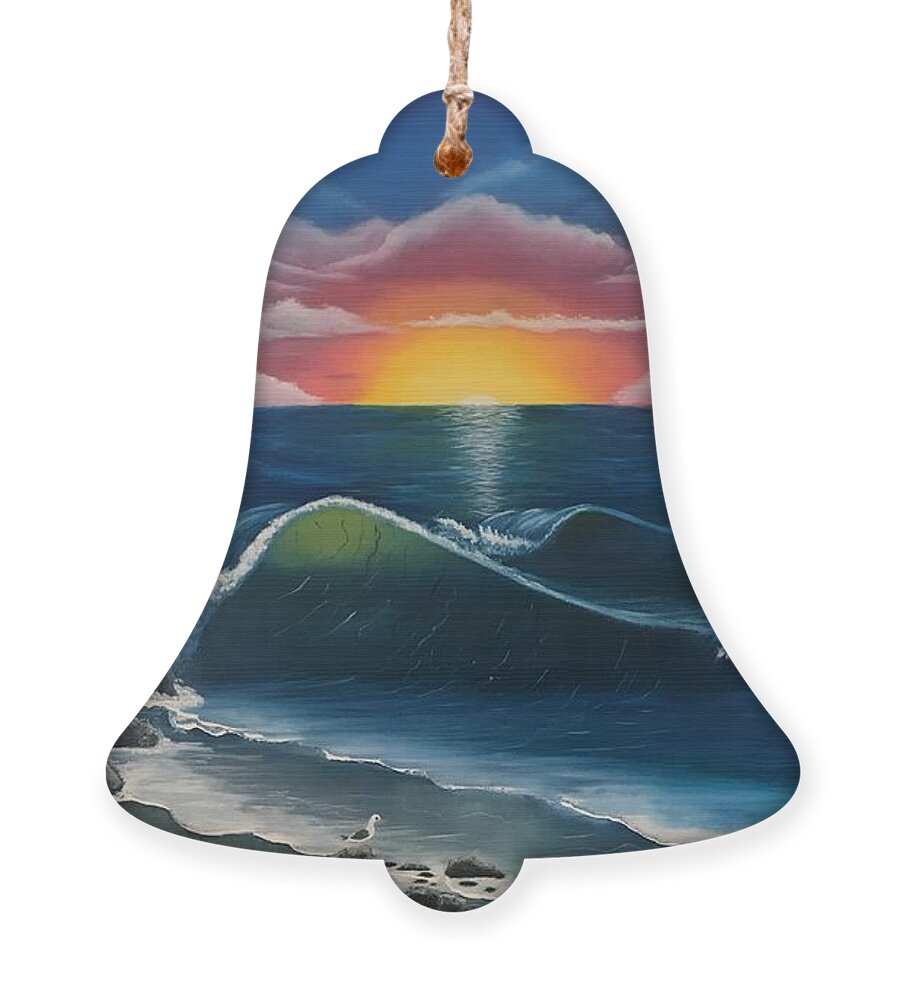 Ocean Ornament featuring the painting Ocean Sunset by Marlene Little
