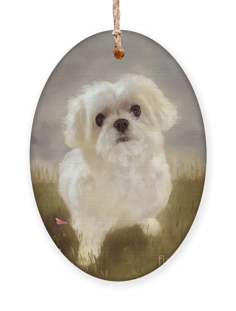 Dog Ornament featuring the digital art Oh Please Throw The Squeaky Toy by Lois Bryan