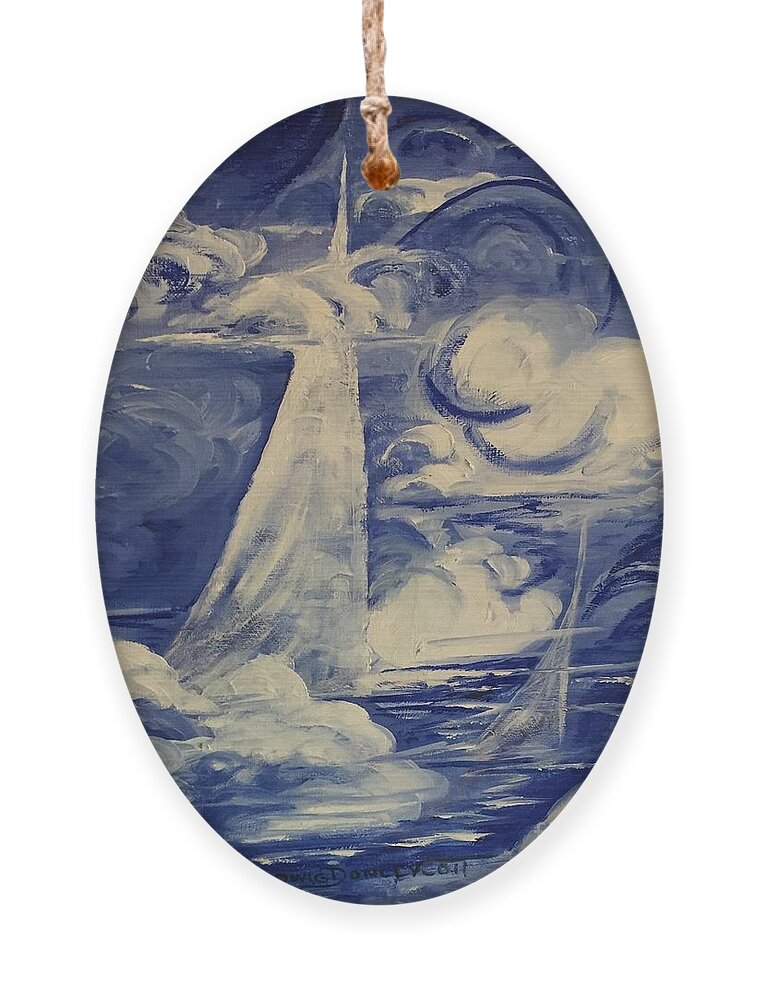 Seascape Ornament featuring the painting Abstract Sky Sailing by Catherine Ludwig Donleycott