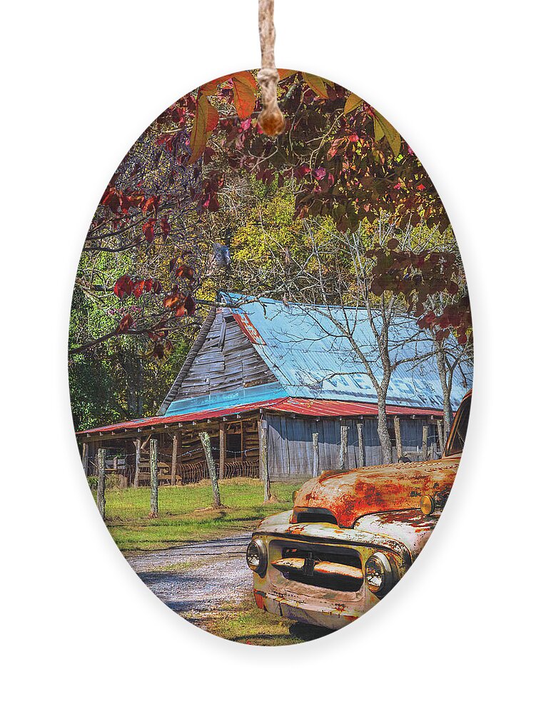 1951 Ornament featuring the photograph Ol' Country Rust in Square by Debra and Dave Vanderlaan