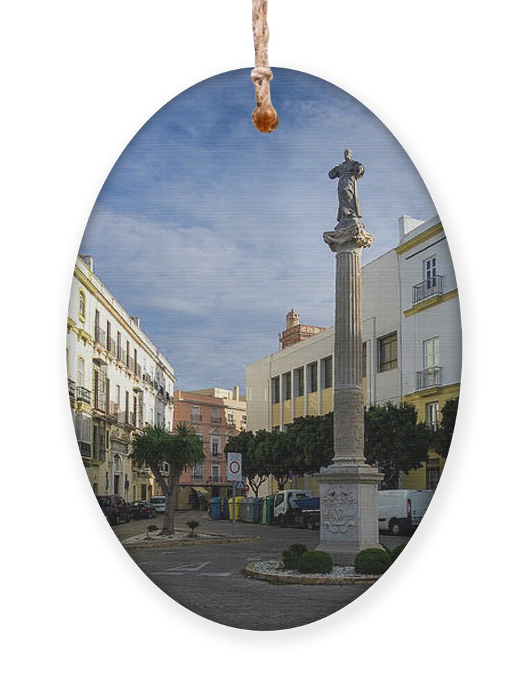 Seafront Ornament featuring the photograph Old Cadiz Center Street Blue Sky Andalusia by Pablo Avanzini