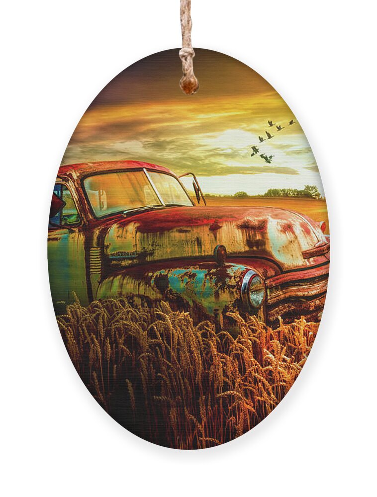 1947 Ornament featuring the photograph Old Chevy Truck in the Sunset by Debra and Dave Vanderlaan