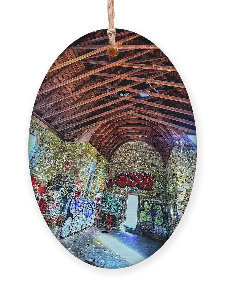 Photo Ornament featuring the digital art Old Church Graffiti by Norman Brule