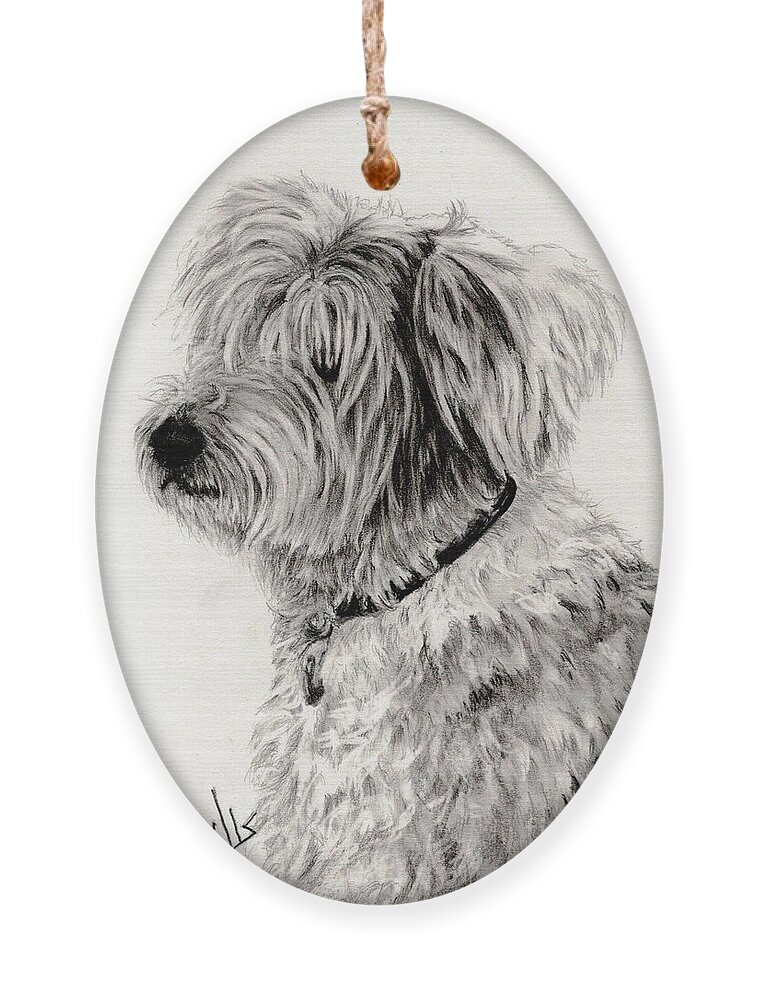 Dog Ornament featuring the drawing Old English Sheepdog 2 by Terri Mills