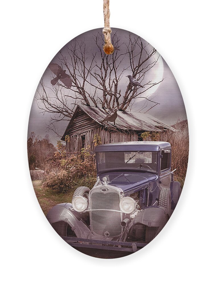 Barns Ornament featuring the photograph Old Ford under the Country Autumn Moon by Debra and Dave Vanderlaan