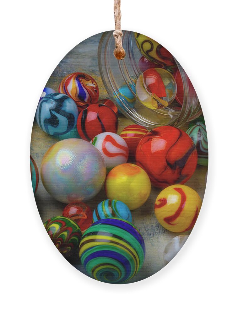 Lovely Classic Glass Marbles Spilling Out Of Jar by Garry Gay