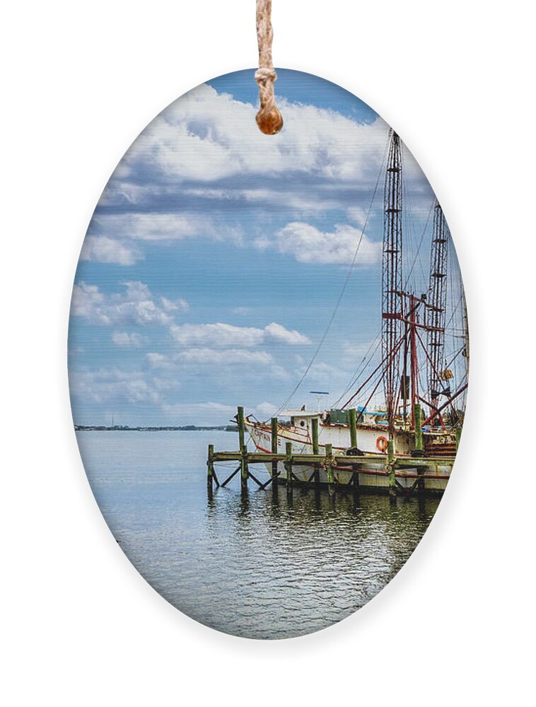 Boats Ornament featuring the photograph Old Shrimp Boats in the Harbor by Debra and Dave Vanderlaan