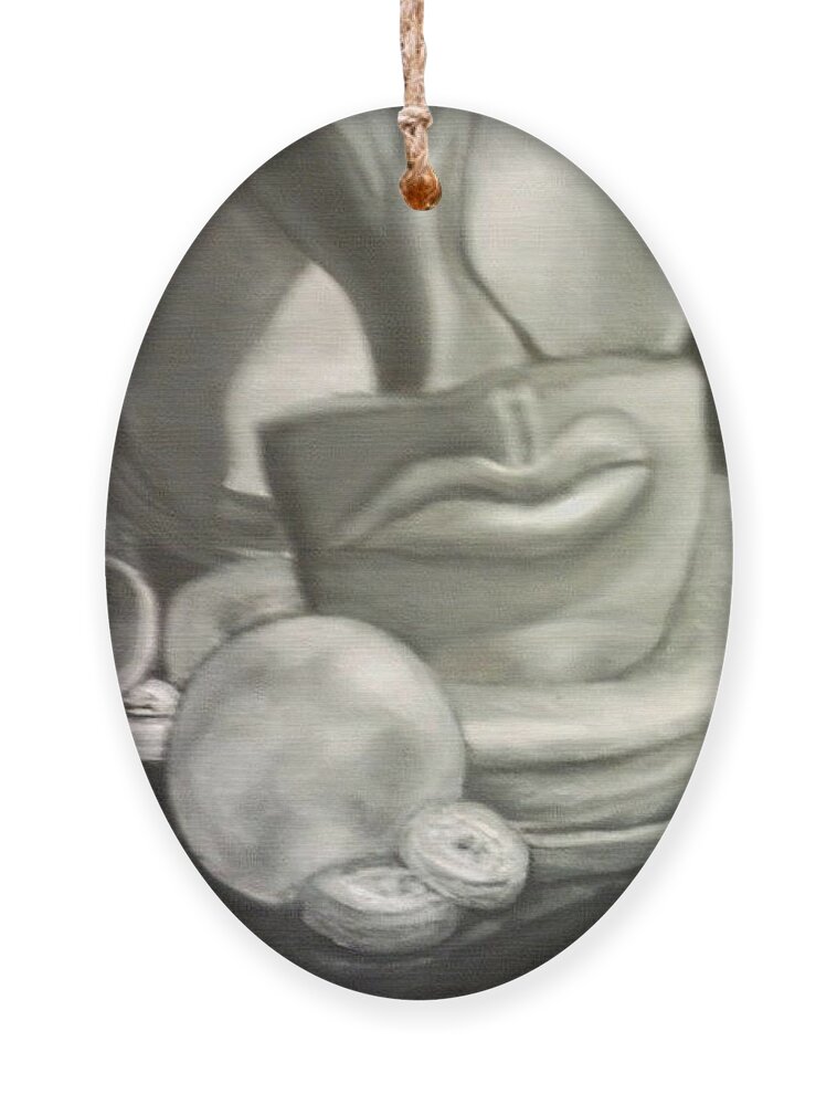 Surreal Abstract- Kissable Lips-powdered Doughnuts Ornament featuring the painting Oral Fixation by Suzanne Berthier