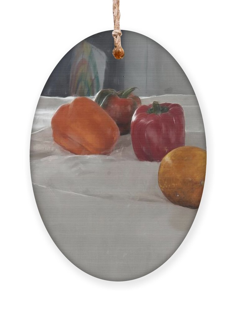 Bell Peppers Ornament featuring the digital art Orange and Bell Peppers. by Joe Roache