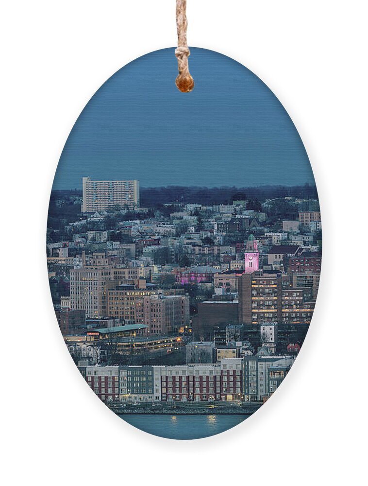 City Hall Ornament featuring the photograph Orange Moon Rising over Yonkers by Kevin Suttlehan