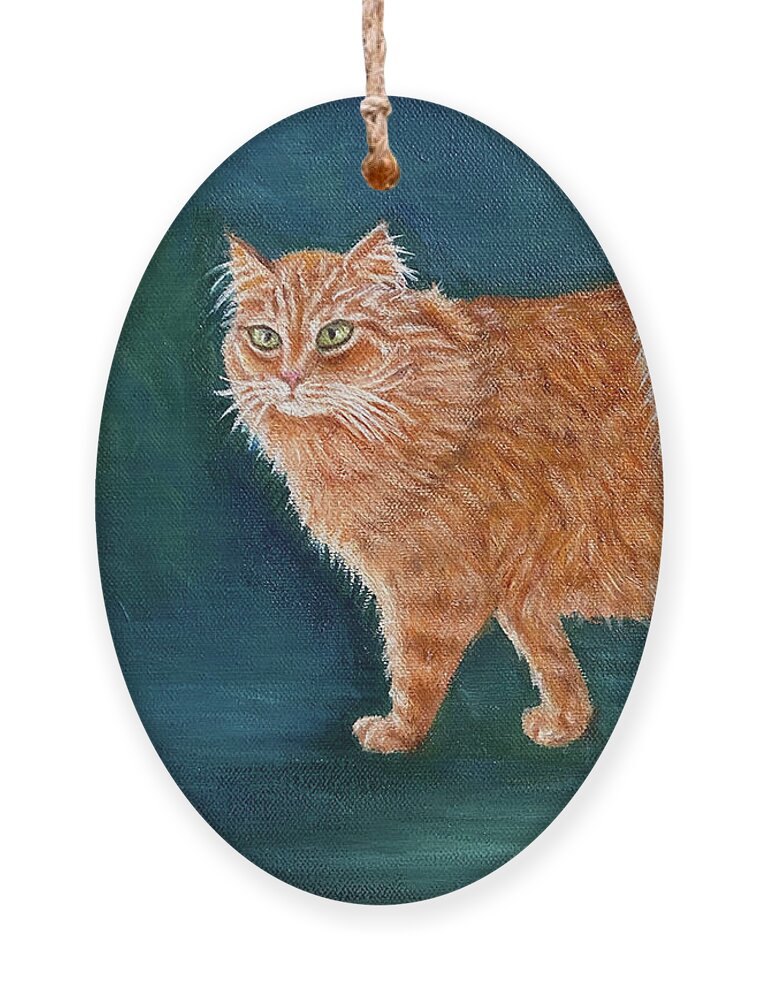 American Ringtail Cat Ornament featuring the painting Orange Ringtail Cat by Karen Zuk Rosenblatt