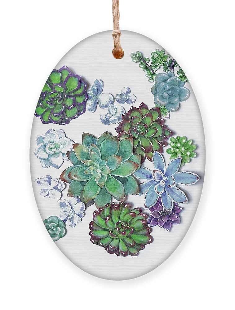 Succulent Ornament featuring the painting Organic Succulent Plants Garden Watercolor Art Decor by Irina Sztukowski