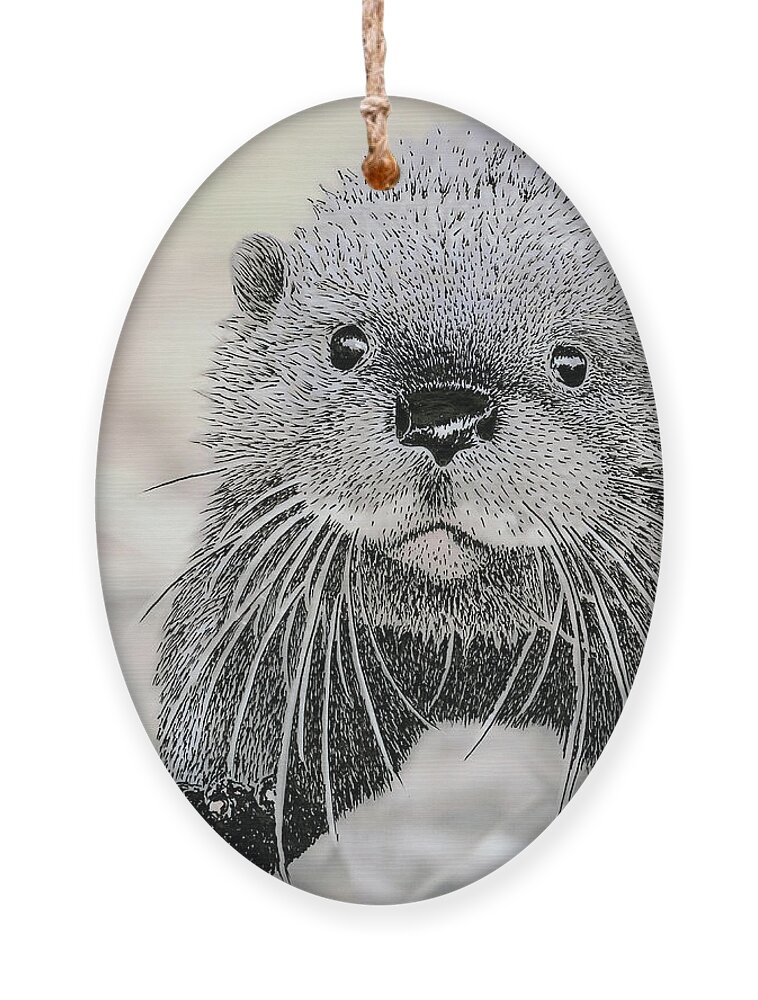 Otter Ornament featuring the mixed media Otter approaching, mixed media. by Tony Mills