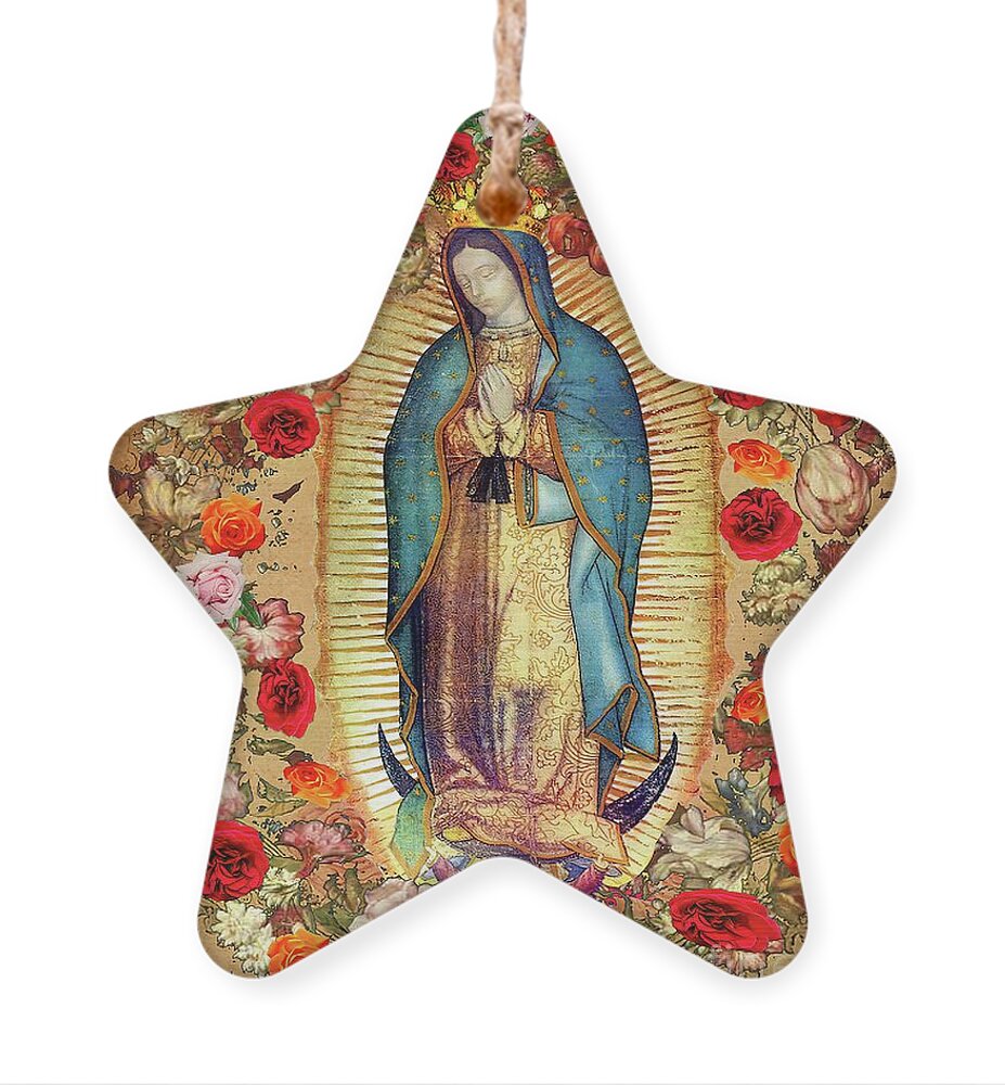 Guadalupe Ornament featuring the mixed media Our Lady of Guadalupe Roses by Juan Diego