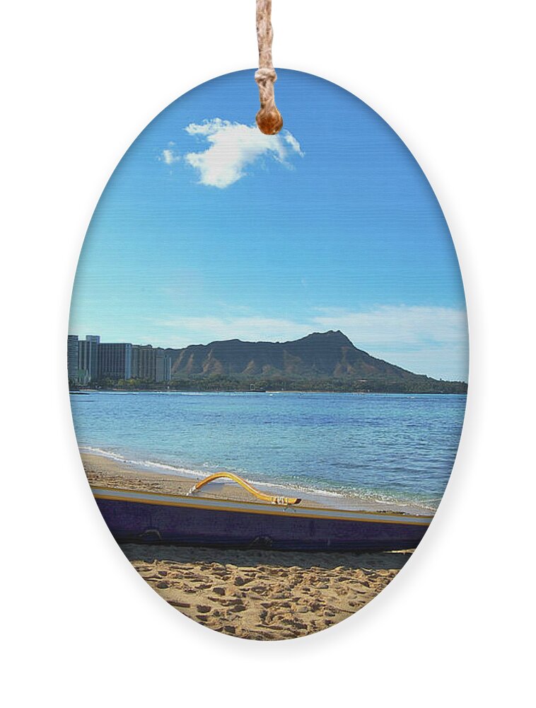 Hawaii Ornament featuring the photograph Outrigger Canoe on Waikiki Beach by Matthew DeGrushe
