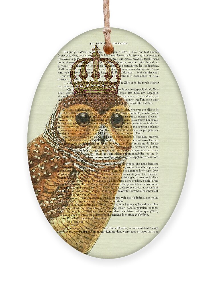 Owl Ornament featuring the mixed media Owl King by Madame Memento