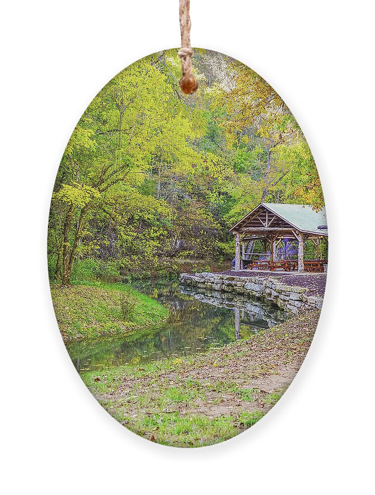 Ozarks Ornament featuring the photograph Ozarks Fall BBQ Pavilion by Jennifer White