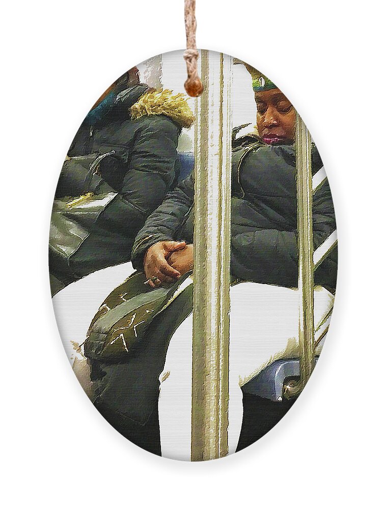 City Ornament featuring the painting Painting On The New York City Subway Women by Tony Rubino