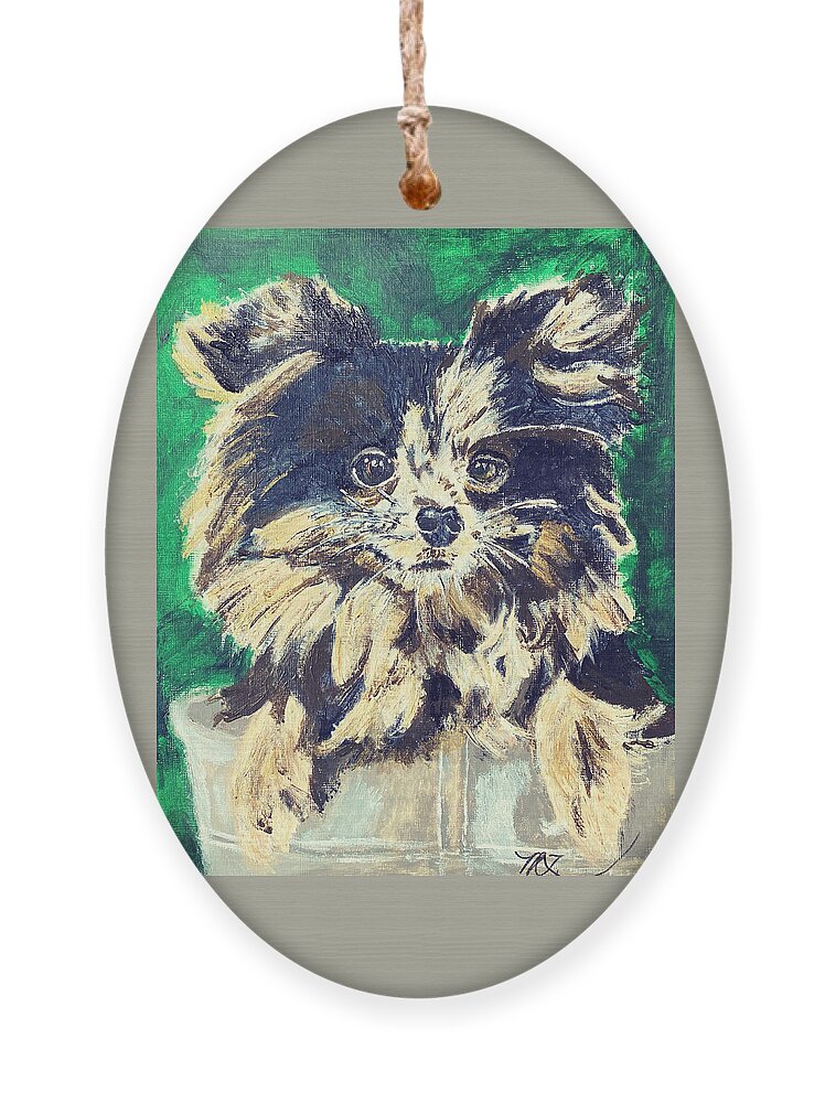 Pomeranian-chihuahua Cross Ornament featuring the painting Paisley by Melody Fowler