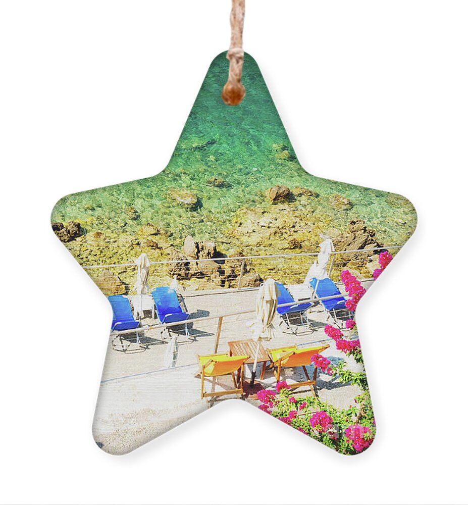 Korfu Ornament featuring the photograph Paleokastritsa beach on Korfu by Anastasy Yarmolovich
