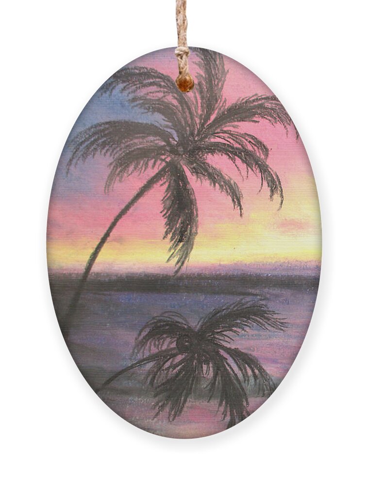 Palm Sunset Ornament featuring the painting Palm Set by Jen Shearer