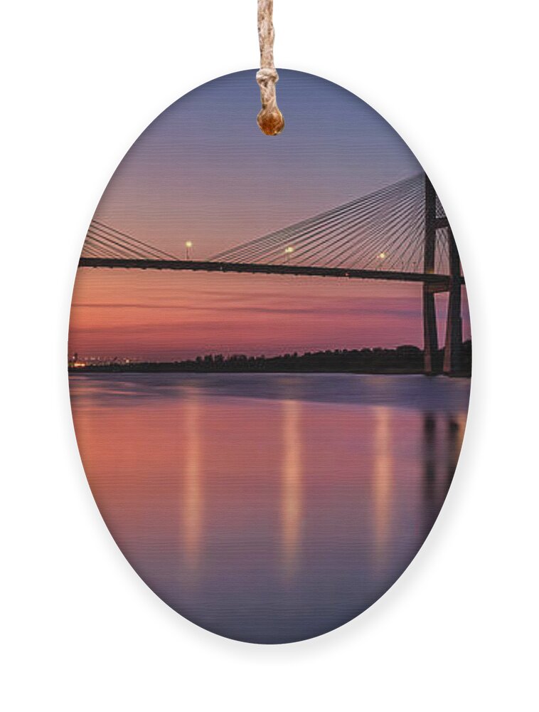 Savannah Ornament featuring the photograph Panorama of Savannah River sunset by Shelia Hunt