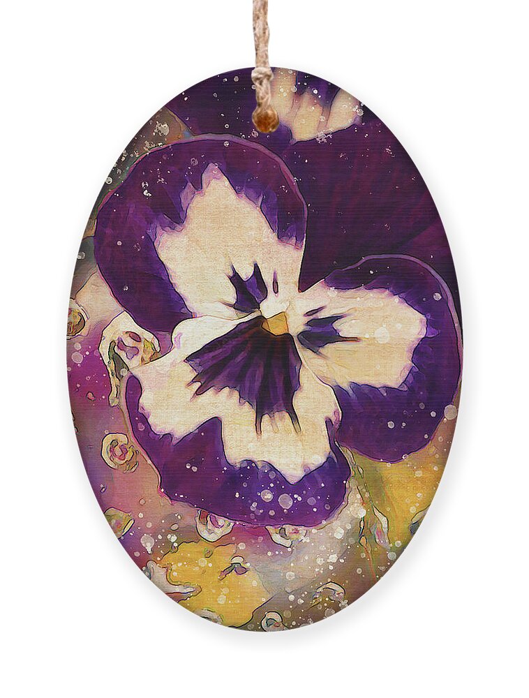 Pansy Ornament featuring the photograph Pansy and dewdrops by Vanessa Thomas