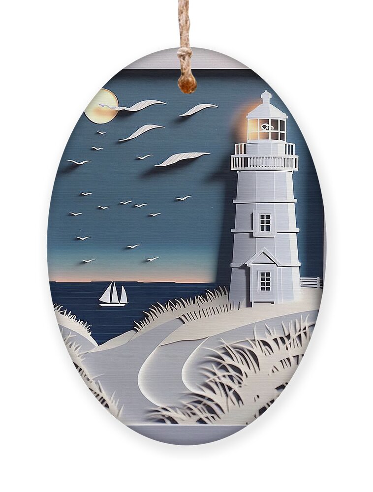 Nantucket Ornament featuring the digital art Paper Lighthouse by Nickleen Mosher