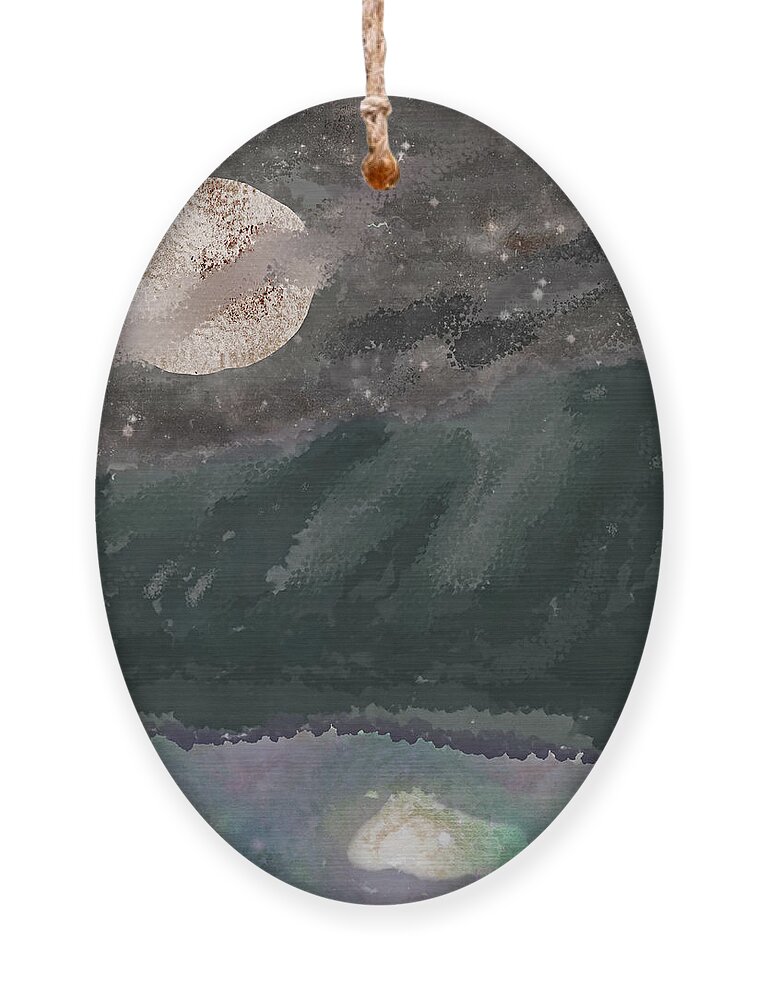 Full Moon Ornament featuring the digital art Paper Moon above a Mountain Lake by Bentley Davis