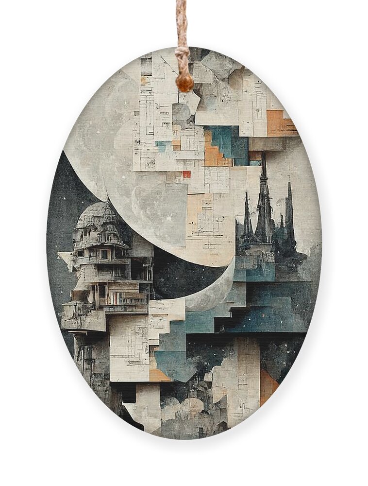Moon Ornament featuring the digital art Paper Moon by Nickleen Mosher