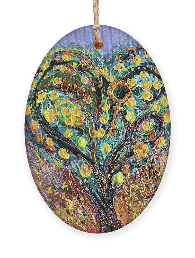 Angel Ornament featuring the painting Pardes #4 by Elena Kotliarker