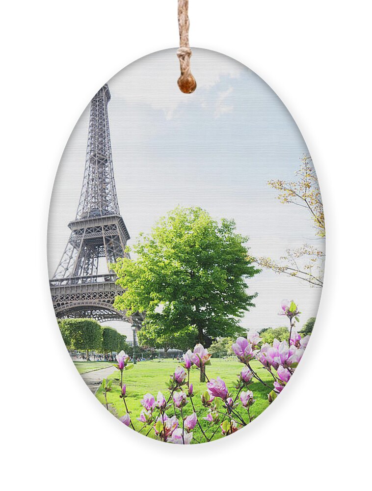 Eiffel Ornament featuring the photograph Paris and Spring by Anastasy Yarmolovich