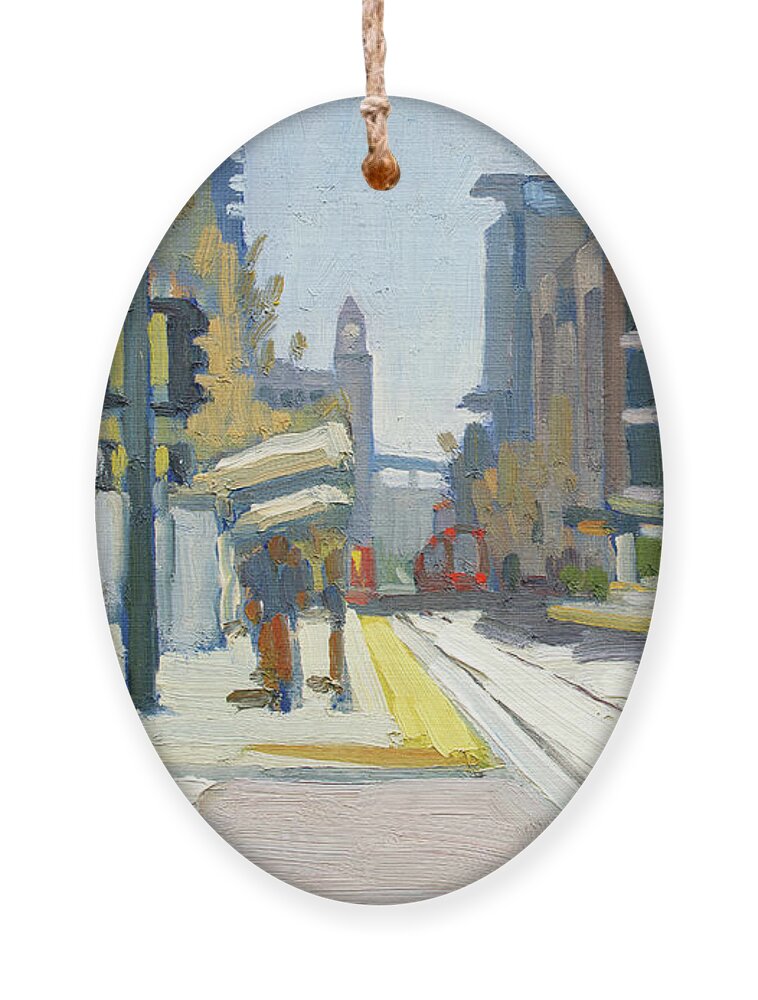 San Diego Ornament featuring the painting Park and Market Trolley - San Diego, California by Paul Strahm