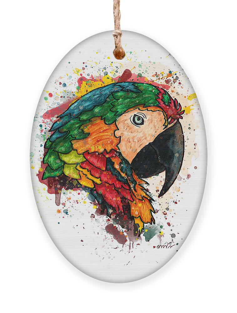 Parrot Ornament featuring the painting Parrot portrait painting on white background, Macaw parrot by Nadia CHEVREL