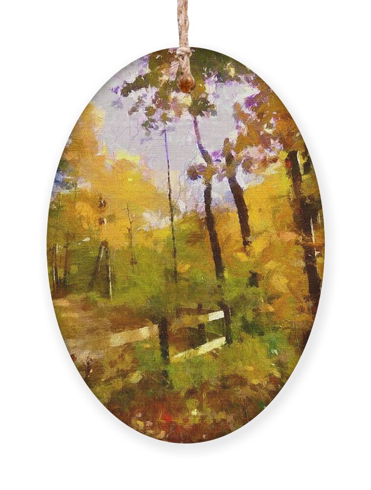 Autumn Ornament featuring the mixed media Path into November by Christopher Reed