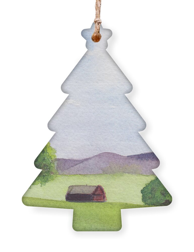 Berkshires Ornament featuring the painting Pause at Barn by Anne Katzeff