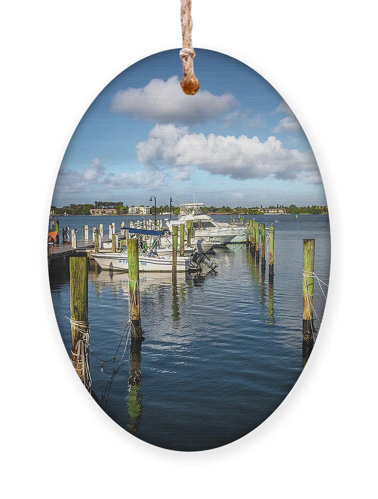 Boats Ornament featuring the photograph Peaceful Float at the Marina by Debra and Dave Vanderlaan