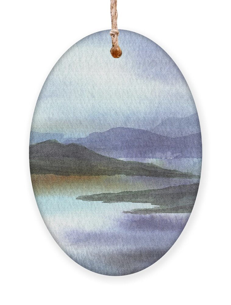 Calm Ornament featuring the painting Peaceful Lake Shore Dreamy Calm Landscape Quiet Meditative Nature I by Irina Sztukowski
