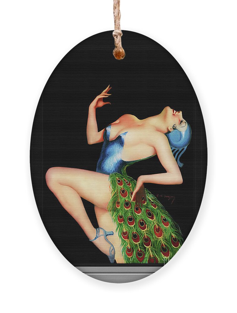 Peacock Dancer Ornament featuring the painting Peacock Dancer by Earle Kulp Bergey Vintage Art Reproduction by Rolando Burbon