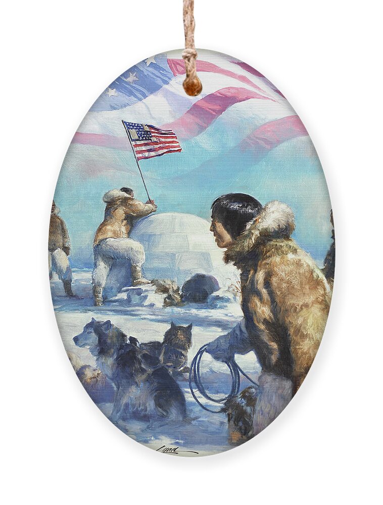 Dennis Lyall Ornament featuring the painting Peary Plants Flag At North Pole by Dennis Lyall