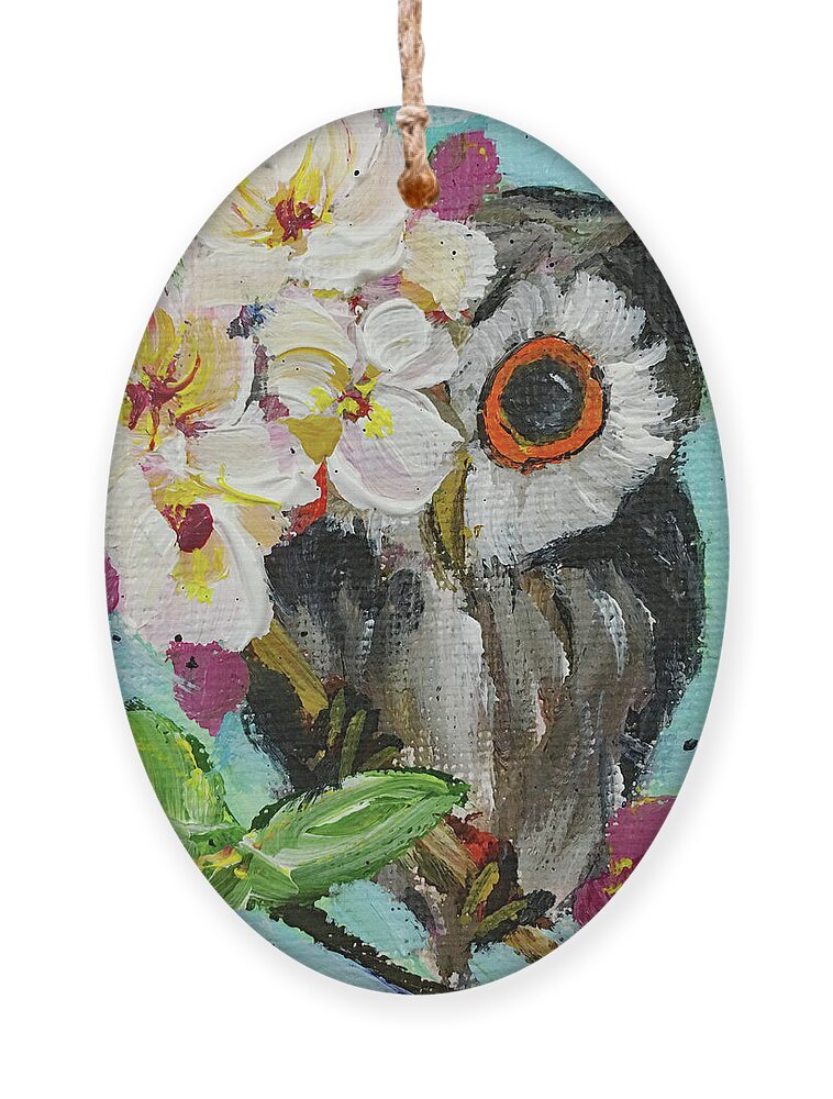 Owl Ornament featuring the painting Peek a Boo Owl by Roxy Rich