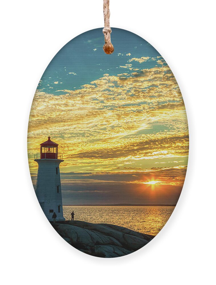 Peggy's Cove Ornament featuring the photograph Peggy's Cove Lighthouse at Sunset by Tatiana Travelways