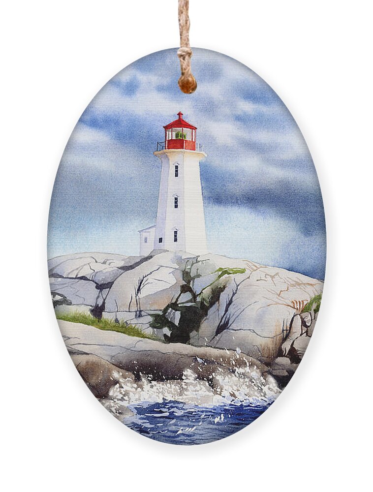 Peggy's Cove Lighthouse Ornament featuring the painting Peggy's Cove Lighthouse by Espero Art