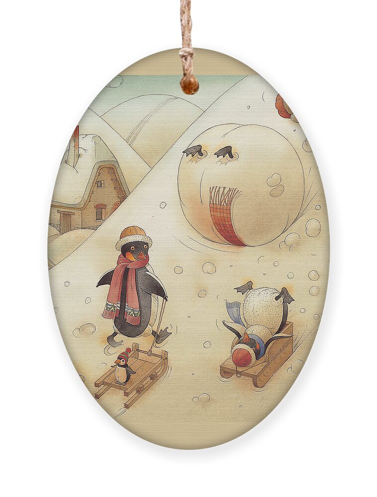 Penguins Ornament featuring the painting Penguins by Kestutis Kasparavicius