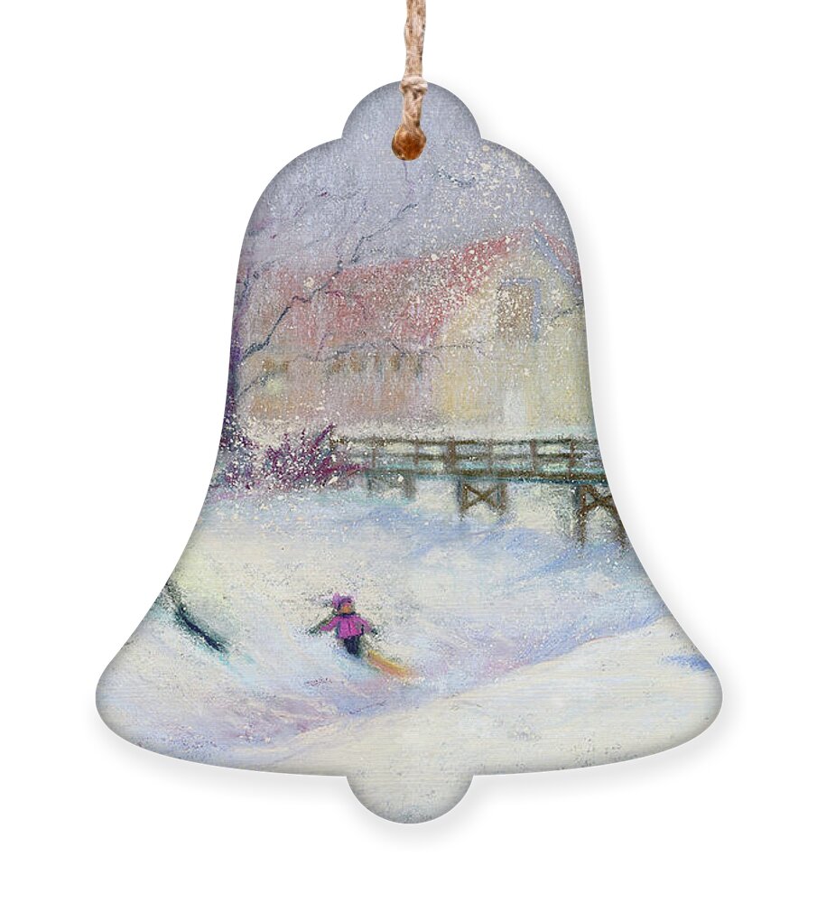 Sledding Ornament featuring the painting Perkins Park Memories by Rebecca Matthews