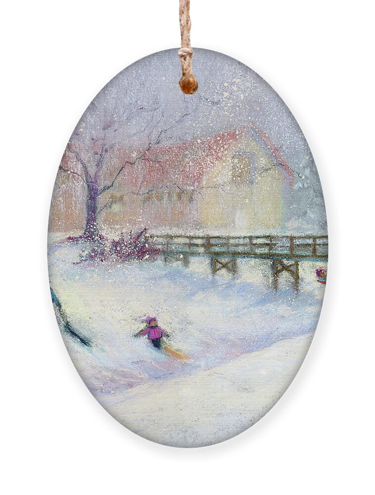 Sledding Ornament featuring the painting Perkins Park Memories by Rebecca Matthews