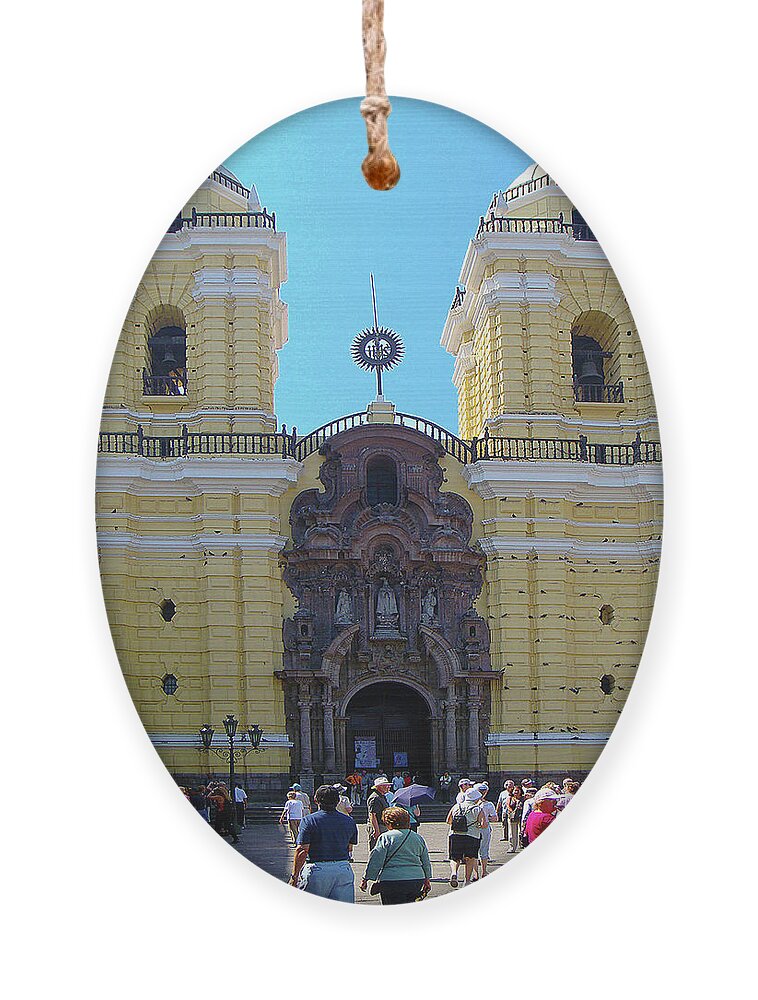 Yellow Buildings Ornament featuring the photograph Peru San Francisco Cathedral by Karen Zuk Rosenblatt