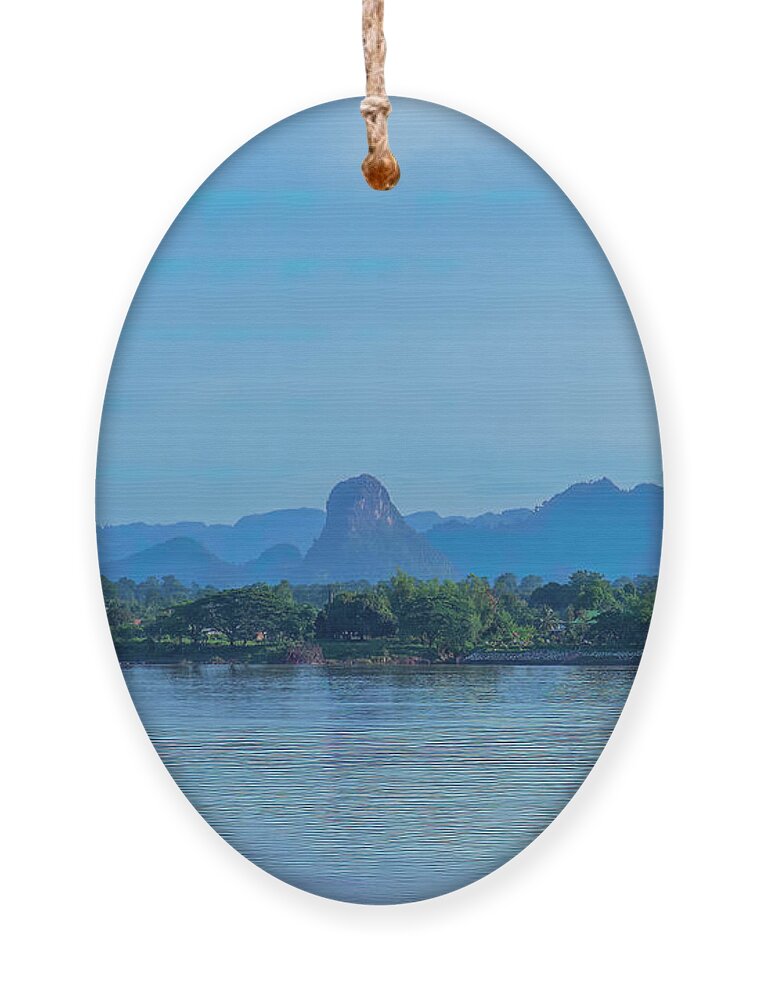 Scenic Ornament featuring the photograph Phanom Naga Park Mekong River and Mountains in Laos DTHNP0311 by Gerry Gantt