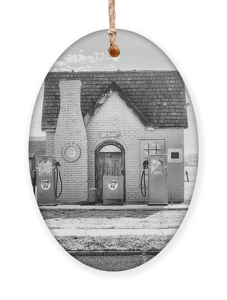 Phillips 66 Ornament featuring the photograph Phillips 66 - McLean Texas - Route 66 by Susan Rissi Tregoning